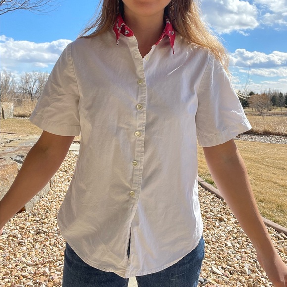 Vintage white western red collar button down short sleeve - Picture 3 of 9